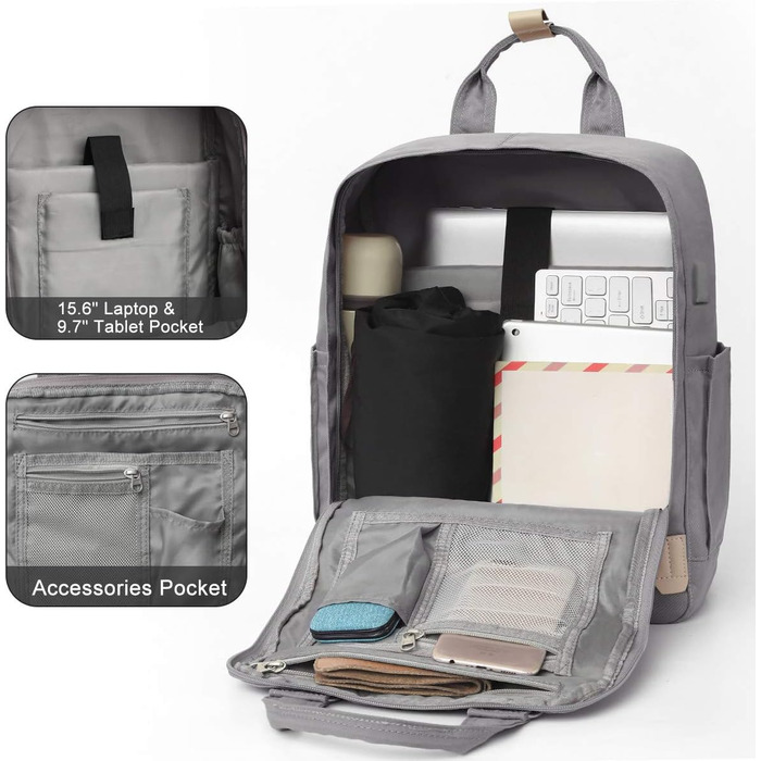 Шкільний рюкзак YAMTION для дівчат-підлітків, 15.6 дюймів, з відділенням для ноутбука та USB-портом, для школи, університету, подорожей, роботи, офісу, бежевий