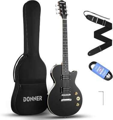 Електрогітара Donner Set LP-стиль 39 дюймів (Чорний) з чохлом, ременем та кабелем