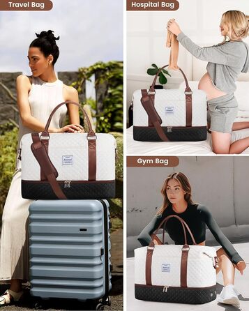 Спортивна сумка LOVEVOOK для жінок, велика ручна поклажа, дорожня сумка-дуffel, XL (2 шт., бежевий, чорний, коричневий)