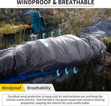 Спальний мішок Naturehike 4 сезони, Mumienschlafsack, зимовий, водовідштовхуючий, компактний, для кемпінгу, подорожей, відпочинку на природі (сірий L)