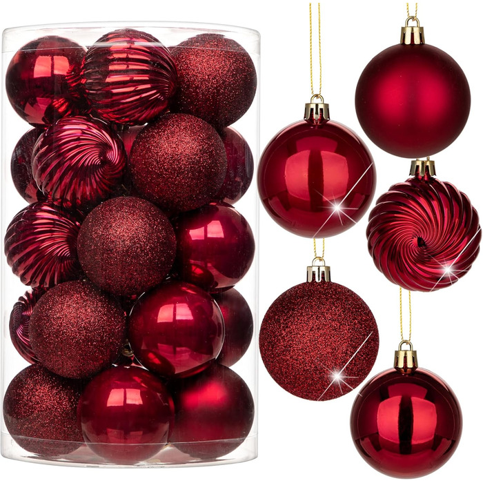 40 шт. Новорічні кулі для прикраси ялинки, 4 см та 6 см (винний колір)