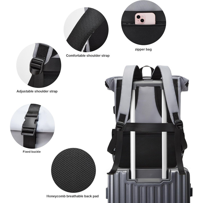 Водонепроникний рюкзак YTL Rolltop з відділенням для ноутбука 17 дюймів (сірий)