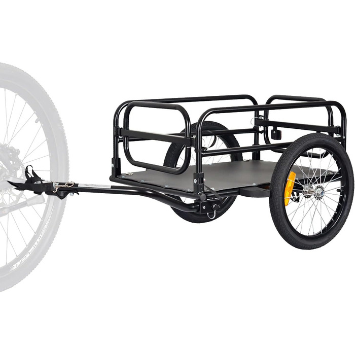 Складаний вантажний причіп Tiggo для велосипеда. Об'єм 70 літрів, вантажопідйомність 40 кг. Розміри платформи: 67 x 46 x 25 см