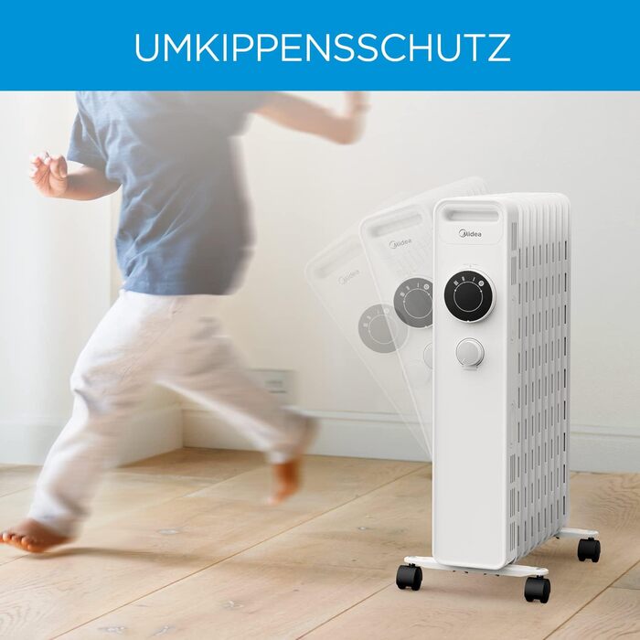 Радіатор масляний Midea 2000W, енергозберігаючий, тихий, з 9 ребрами, термостатом, 3 режими, захист від замерзання, LED дисплеєм, захистом від перекидання та перегріву, ECO-режим