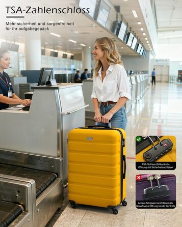 Набір валіз COOLIFE 3 шт. (M, L, XL) для сімейних та закордонних подорожей, ABS+PC, жорсткий корпус, 360° обертання, YKK блискавка, TSA замок, жовтий колір