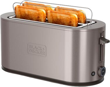 Тостер BLACK+DECKER BXTO1960E з цифровим керуванням, 1960 Вт, 6 рівнів підсмажування, 4 відділення, функції: стоп, підігрів та розморожування, автоматичне центрування, підігрівач для тостів