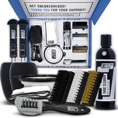 FACTORY LACED Shoe Cleaner Sneaker Kit - The ultimate sneaker cleaning experience including 240ml shoe cleaner, 4 shoe brushes, 2 shoe shapers, and a microfiber cleaning cloth