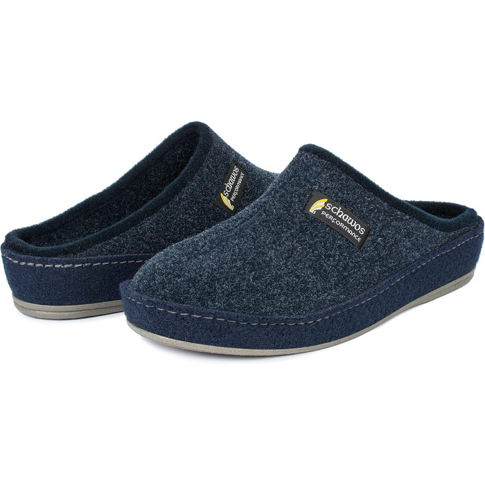 Чоловічі фетрові домашні тапочки Schawos 6030 з устілкою, жорсткою підошвою, неслизькі (46 EU, темно-синій)