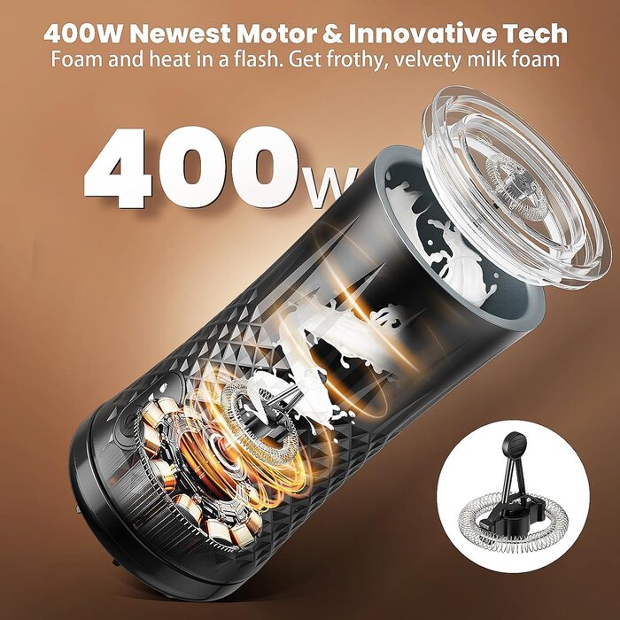 Електричний спінювач молока HAPPHOOH 4-в-1, 240 мл, чорний, з автоматичним відключенням та антипригарним покриттям