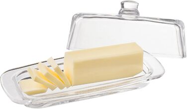 Royalty Art Glass Butter Dish with Lid and Handle (rectangular), classic design, 2-piece, transparent, traditional kitchen accessory, dishwasher safe