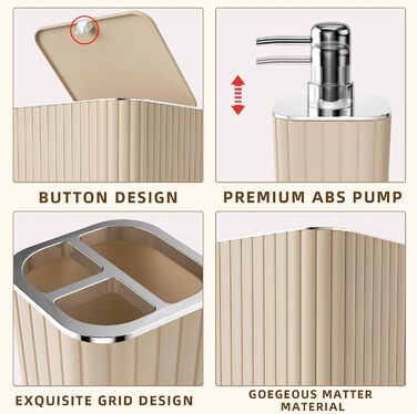 Набір аксесуарів для ванної кімнати: 10 предметів, зелений колір, WC-щітка, сміттєвий бак, золоті акценти