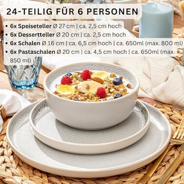 Набір посуду SÄNGER Kreta 24 частини, 6 осіб, керамічний посуд, блакитний з кремовим, VALUE COLLECTION