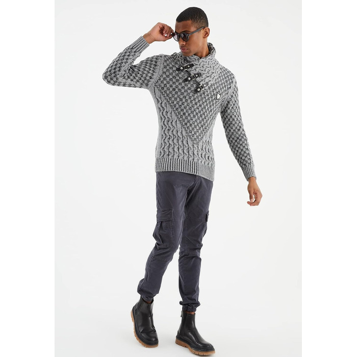 Чоловічий в'язаний пуловер Leif Nelson з коміром-стійкою, теплий зимовий пуловер, regular fit, для повсякденного та ділового стилю, доступний у різних розмірах та кольорах (3XL, сіро-чорний)