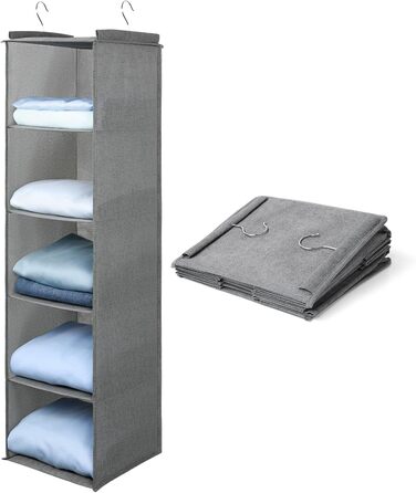 Органайзер для шафи AiQInu з 3 відділеннями, на вішалку, бамбуковий, сірий (з гачками)