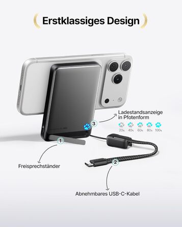 Power Bank INIU 10000mAh MagSafe Qi2 Рожевий – Зовнішній акумулятор 45W з USB-C, підставка для iPhone 17-12