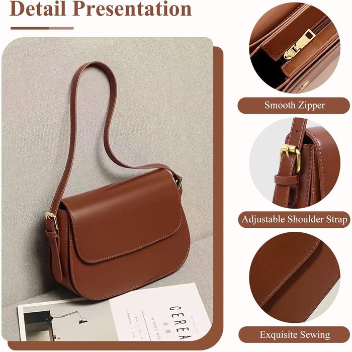 Сумка жіноча через плече з PU шкіри, маленька сумка-шопер для повсякденного використання, роботи та відпочинку (Коричнева)