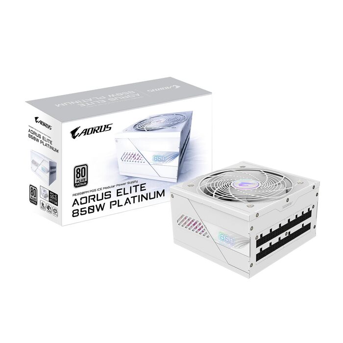 Блок живлення GIGABYTE AORUS Elite P850W Ice 850W, PCIe 5.0, 80 Plus Platinum, повністю модульний, ATX 3.0, білий