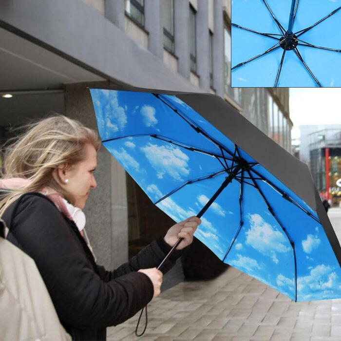 Вітростійкий автоматичний парасолька для подорожей, 8 спиць, для чоловіків та жінок (блакитний)