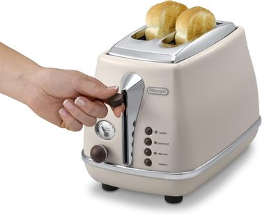 Тостер De'Longhi Icona Vintage CTOV 2103.GR: 2 слоти, підставка для бургерів, 6 рівнів підсмажування, розморожування та підігріву, з нержавіючої сталі, зелений, ретро-дизайн