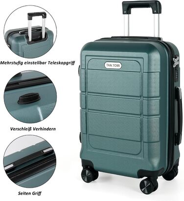Валіза ручної поклажі TANTOMI 20 дюймів, жорсткий корпус ABS+PC, телескопічна ручка, колір світло-темнозелений (Set M/L/XL)