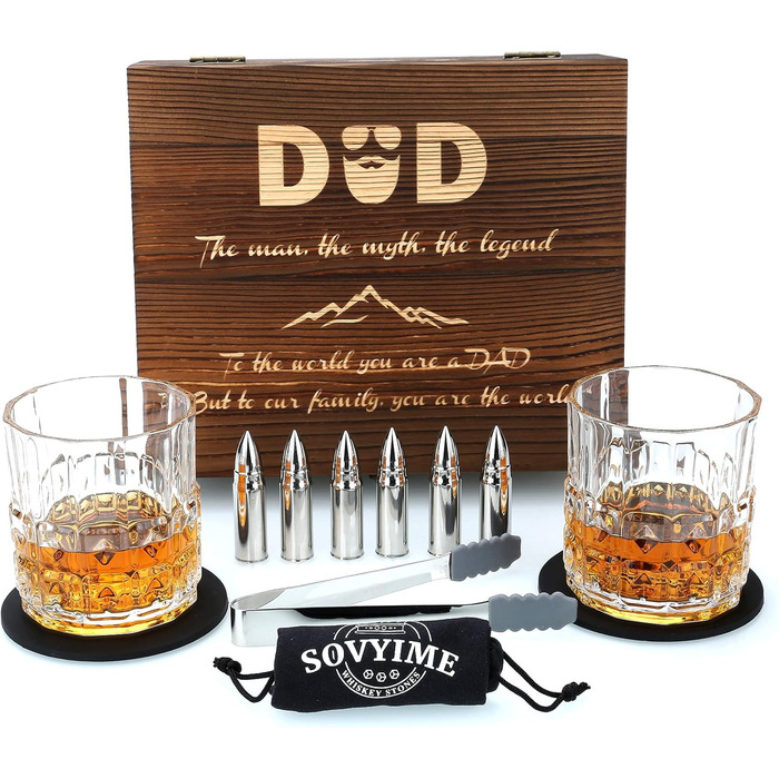 Склянки для віскі з гранітними кубиками, 2 шт. (310 мл) у дерев'яній коробці - ідеальний подарунок для любителів віскі