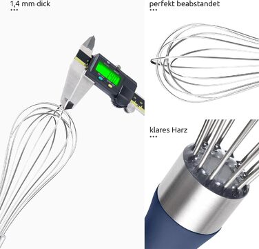 Міксер кухонний U-Taste, 30 см, нержавіюча сталь 18/10, 12 гнучких дротів, силіконовий грифель, для тіста та соусів, великий, колір: Місячна блакить