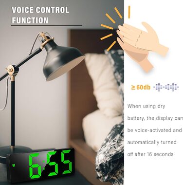 Електронний годинник-дзеркало JQGO з LED дисплеєм, USB-кабель, регулювання яскравості, показ температури, будильник, таймер, для спальні (чорно-зелений)