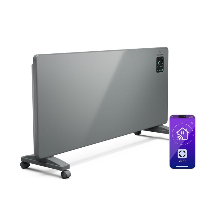 Klarstein Bansin Crystal Smart конвекторний обігрівач – 1500 Вт, настінний/вільний, LED-дисплей, керування через додаток, енергоефективний, захист від перегріву та замерзання, блокування від дітей, ідеально для вітальні