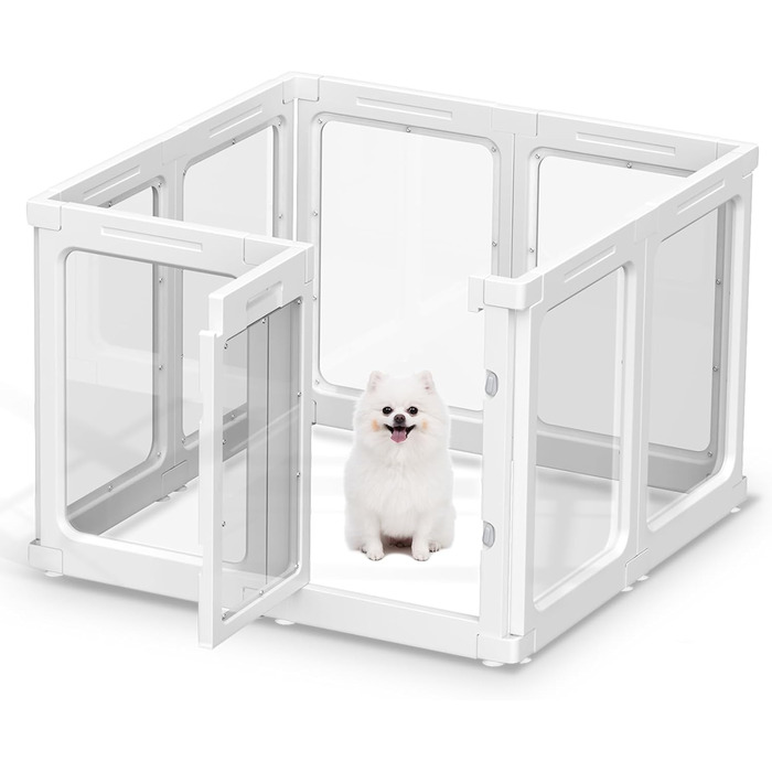 Акриловий вольєр для цуценят, 60 см, прозорий захист для собак, портативний міцний вольєр для собак маленьких та середніх порід, для використання в приміщенні та на вулиці, панелі білого кольору, 8 шт.