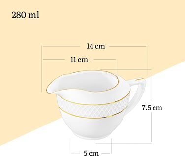 Wilmax - Porcelain Milk Jug with Gold Pattern - 280ml - White - Milk Canister - Coffee Service for Milk, Coffee, Tea - with Spout - Sauce Server, Sauce Boat