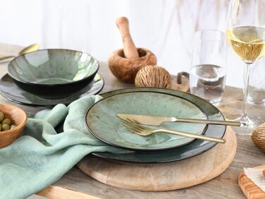 Набір посуду CreaTable Jawa, 18 предметів (для 6 осіб), з каменю, зелений, безпечний для миття в посудомийній машині та використання в мікрохвильовці