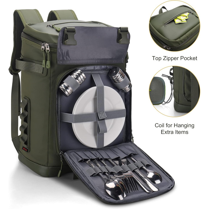 Рюкзак-холодильник Upeelife 30L з килимком для пікніка, водонепроникний, для кемпінгу та пікніків, зелений