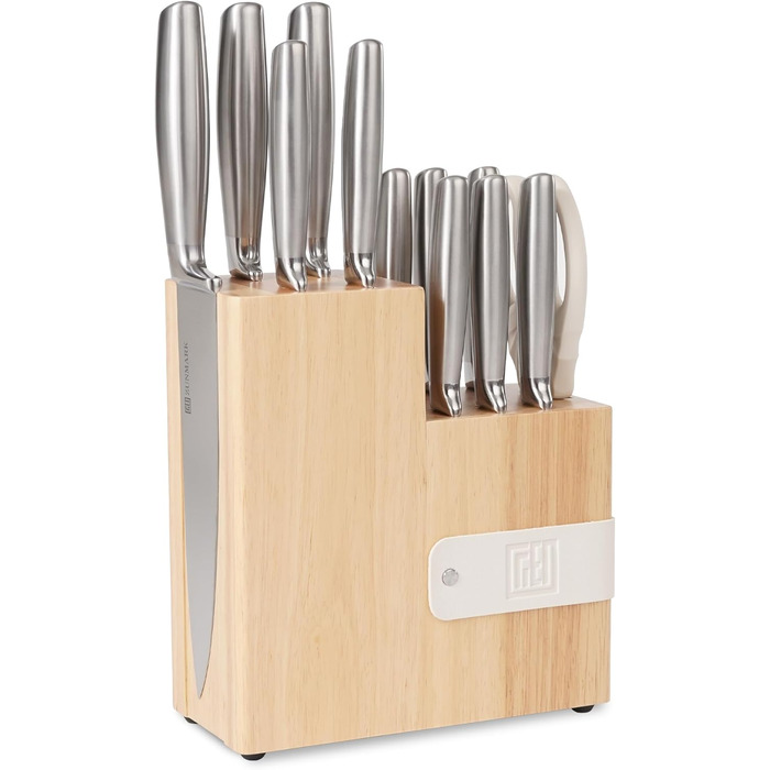 13-Piece Premium Stainless Steel Knife Block Set with Magnetic Storage - Ergonomic Handles, Kitchen Chef's Knife Set, Acacia Wood Block with Leather Strap