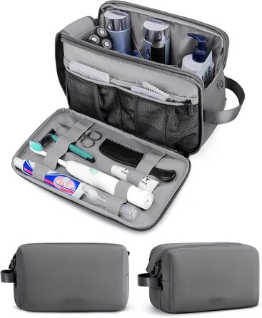 Чоловіча подорожня косметичка BAGSART з подвійною блискавкою, 5L, сіра (шкіряна фольга)