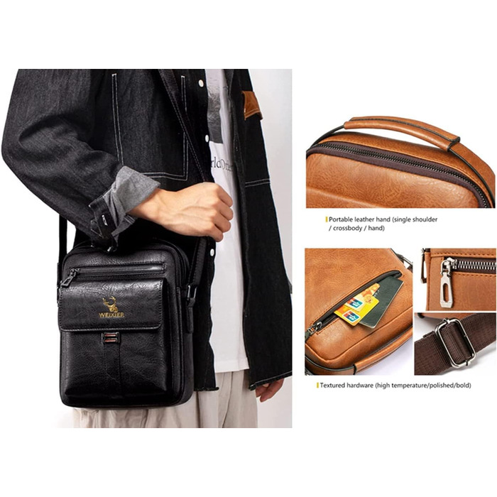 Чоловіча сумка через плече, кросбоді, месенджер з шкіри, чорна