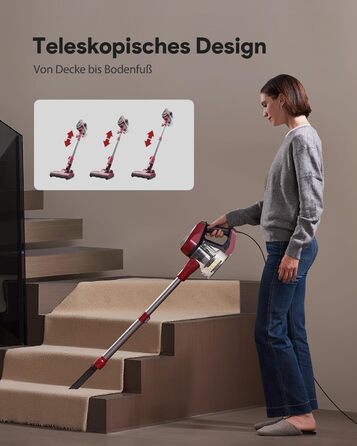 Ручний пилосос Vexilar C8 з кабелем, 600W, 60kPa, 7м кабель, безперешкодна щітка для підлоги, контейнер 1.5L без мішка для твердих поверхонь, килимів, шерсті тварин