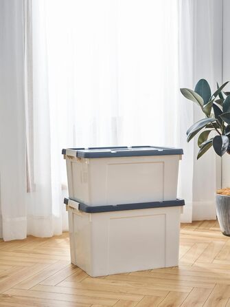 Cetomo Plastic Storage Box - Box with Durable Lid and Safety Closure, Stackable and Nestable, 3-Pack White (45L x 4)