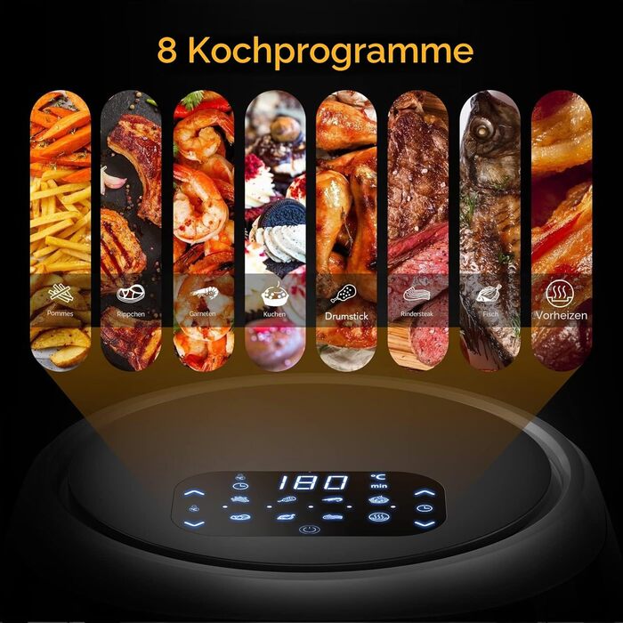 Аерофритюрниця Acekool 8л сіра, без олії, 1800 Вт, з рецептами та 8 програмами