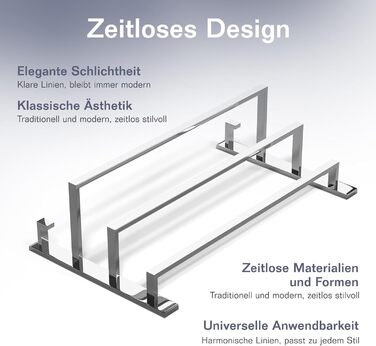 Тримач для рушників без свердління для ванної кімнати | Без бактерій | Прихований кріплення | Тримач рушників з гачками - нержавіюча сталь SUS 304, нержавіюча сталь, полірована | з дзеркальним покриттям