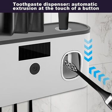 Електричний тримач зубних щіток з дозатором пасти, UV-дезінфекція, настінний монтаж, 2 способи зарядки (золотий/чорний)