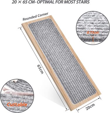 Набір сходинкових килимків MBIGM 15 шт. Самоклеючі килимки на сходи для безпеки дітей, літніх людей та домашніх тварин (світло-сірий, 20 см x 65 см)