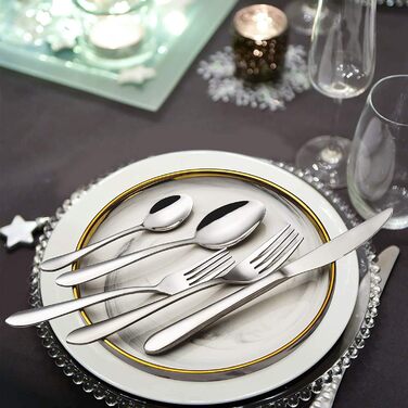 48-Piece Cutlery Set, 8 People, Stainless Steel Cutlery Set with Serving Cutlery, Dining Cutlery with Forks, Knives, Spoons, Serving Set, Polished, Dishwasher Safe