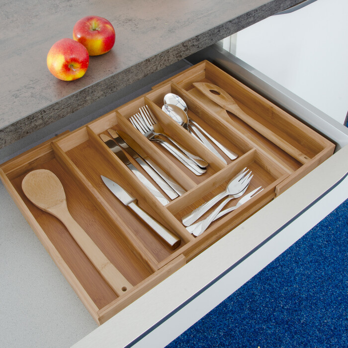 Relaxdays Bamboo Cutlery Box, Extendable