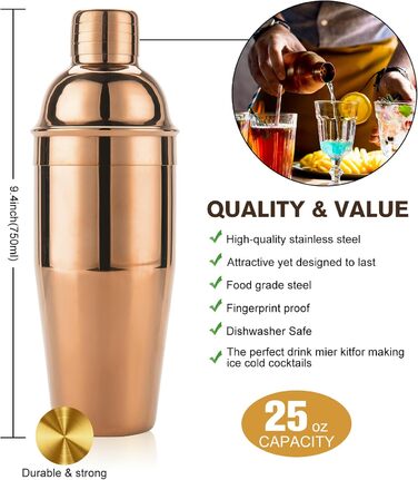 Набір шейкер для коктейлів KINGROW 29 предметів: барменський набір з обертовим стендом | Набір для приготування напоїв з аксесуарами для дому, бару, вечірки | Золотий