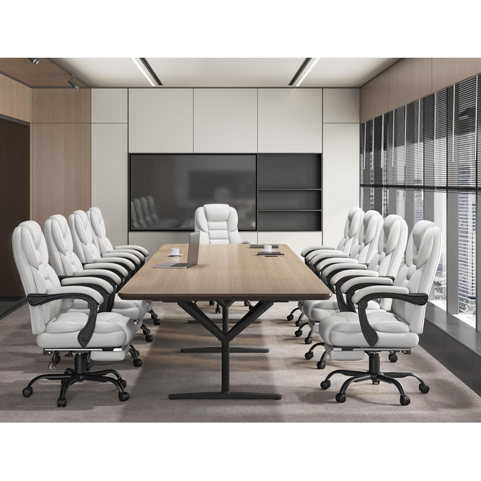 Ергономічне крісло Yaheetech для офісу, шезлонг з підставкою для ніг, комп'ютерне крісло з регульованими підлокітниками, висока спинка, регульована висота (Білий)