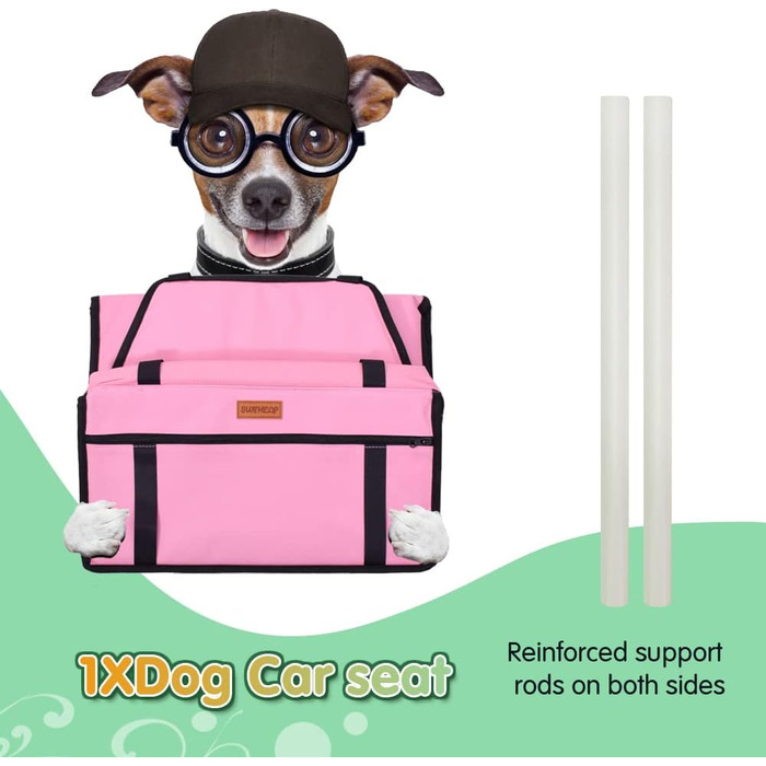 Автокрісло для собак - автокрісло для маленьких собак з ременем, водонепроникне, стабільне, для заднього та переднього сидіння, рожеве (з PVC-трубою)