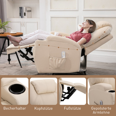 HOMCOM Electric Recliner Chair, TV Chair, Massage Chair, Massage Function, Reclining Function, Faux Leather, Beige, 82 x 97 x 110 cm | Aosom