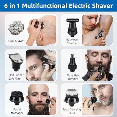 Електричний гоління для чоловіків Glatzen, IPX7 водонепроникний, 9D гнучкий плаваючий головний блок, для мокрого та сухого гоління, LED-дисплей, 120 хвилин роботи від акумулятора, 6-в-1 набір для догляду (9D)