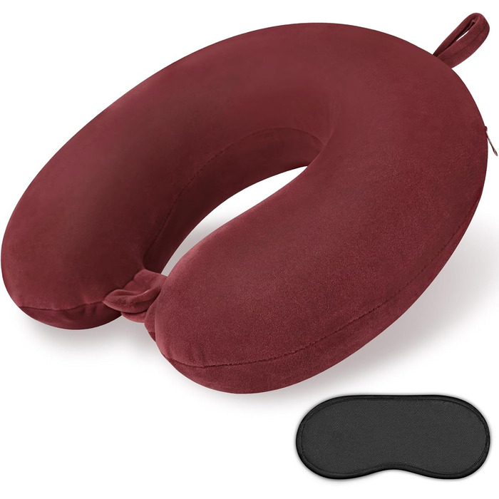 Подушка для шиї з Memory Foam, зручна для подорожей, U-подібна форма, підтримка шиї та голови, зменшує втому, портативна, для літаків, поїздів, авто (темно-червоний)