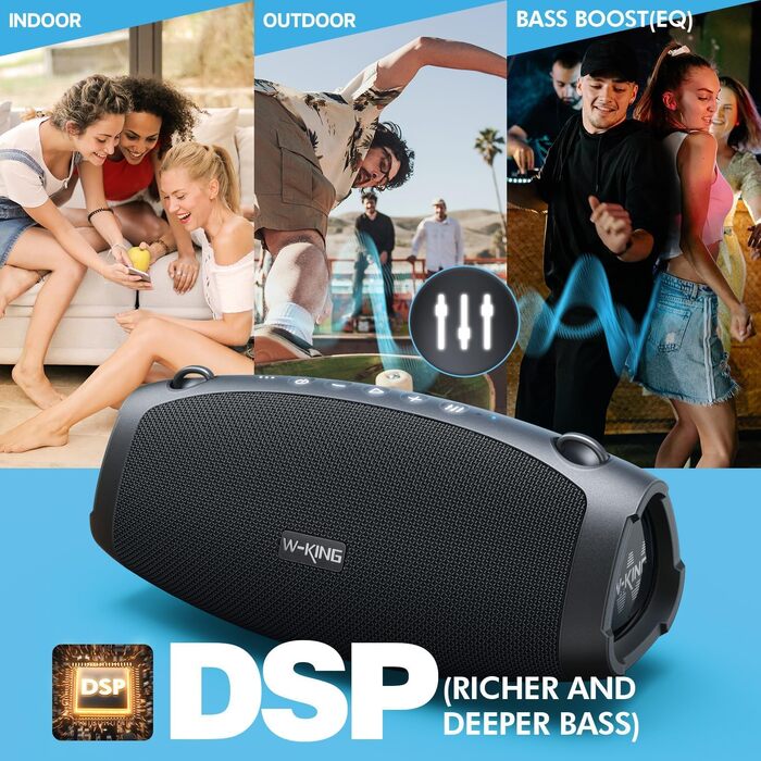 W-KING Bluetooth колонка 120W: Водонепроникна портативна колонка для вечірок з глибоким басом, TF/AUX/EQ, до 42 годин